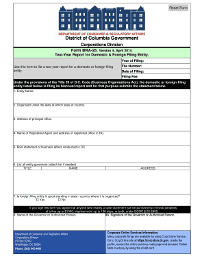 District of Columbia Form BRA-25