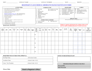 Registrar's Class Schedule Maintenance Form