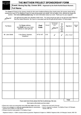 The Matthew Project Sponsorship Form