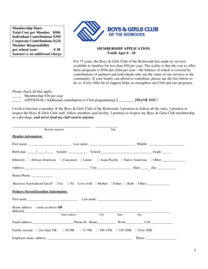 Boys & Girls Club Membership Application