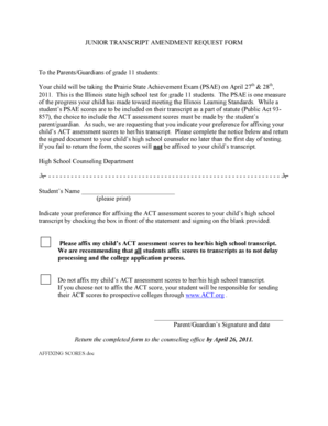 Junior Transcript Amendment Request Form