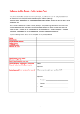 Vodafone Faulty Handset Repair Form