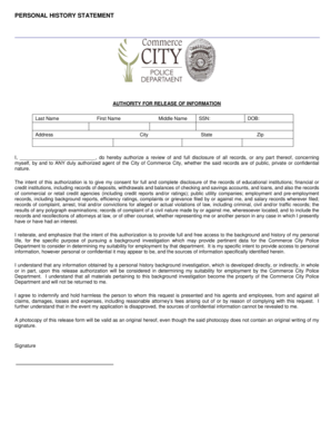 Personal History Statement Authorization
