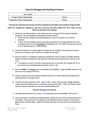 Vaccine Storage and Handling Protocol