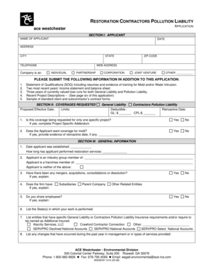 Restoration Contractors Pollution Liability Application