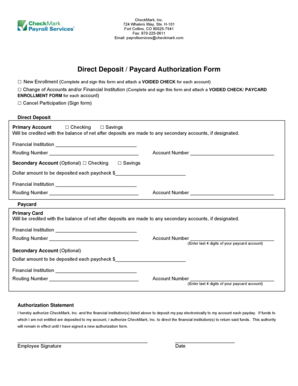 Direct Deposit Paycard Authorization Form