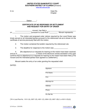Certificate of No Response or Settlement