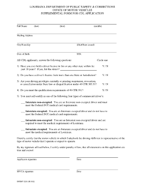 Louisiana CDL Application Supplemental Form
