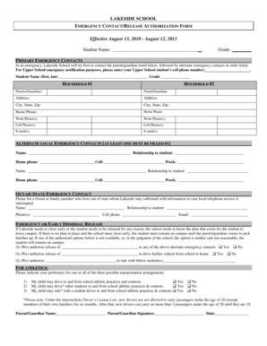 Lakeside School Emergency Contact Release Authorization Form