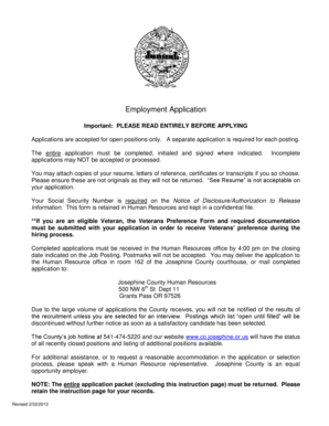 Josephine County Employment Application