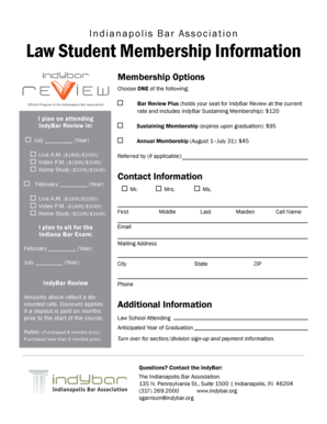 Indianapolis Bar Association Law Student Membership Form