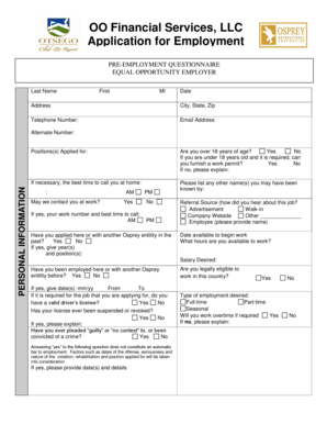 OO Financial Services Employment Application