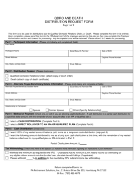 QDRO and Death Distribution Request Form