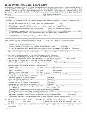 Wisconsin Legal Residence Questionnaire
