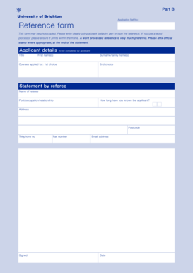 Postgraduate Application Reference Form