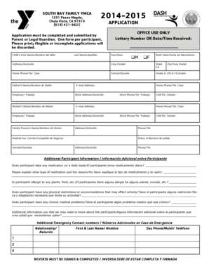 YMCA Youth Program Application and Waiver