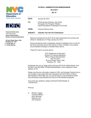 2014 W-2 Distribution Memorandum