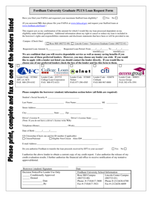 Fordham University Graduate PLUS Loan Request Form