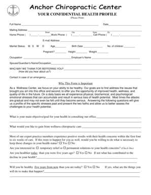 Wellness Center Health Profile Form