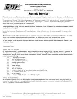 Montana Gasoline and Diesel Tax Refund Invoice