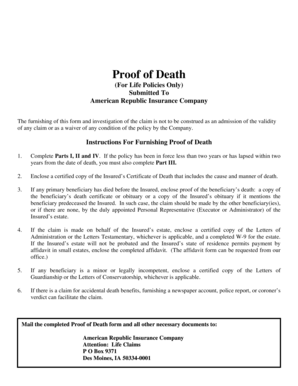 Proof of Death Form for Life Insurance