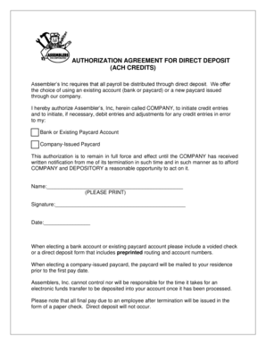 Authorization Agreement for Direct Deposit