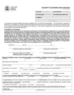 Security Clearance Declaration Form PD 1252