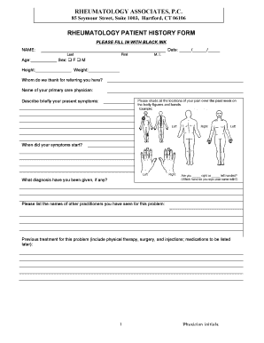 Rheumatology Patient History Form