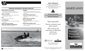 State of Maryland PERSONAL WATERCRAFT PRE-RIDE CHECKLIST CHECK THROTTLE CONTROL Check operation of throttle lever - dnr maryland