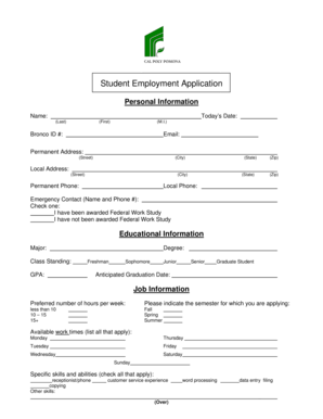 Student Employment Application Form