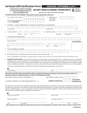 Cal Grant GPA Verification Form