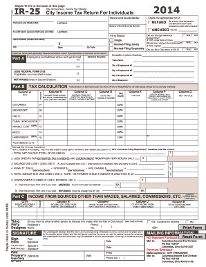 City of Columbus Income Tax Return for Individuals 2014