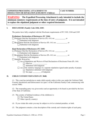 Expedited Processing Attachment for Dissolution or Separation Judgment (Children)