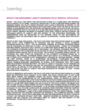 Beazley Management Liability Insurance Policy Renewal Application