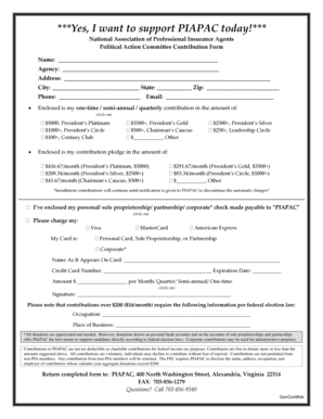 PIAPAC Political Action Committee Contribution Form