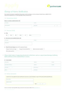 Change of Name Notification Form