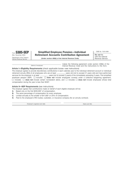 Form 5305-SEP Simplified Employee Pension Agreement