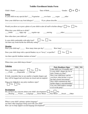 Toddler Enrollment Intake Form