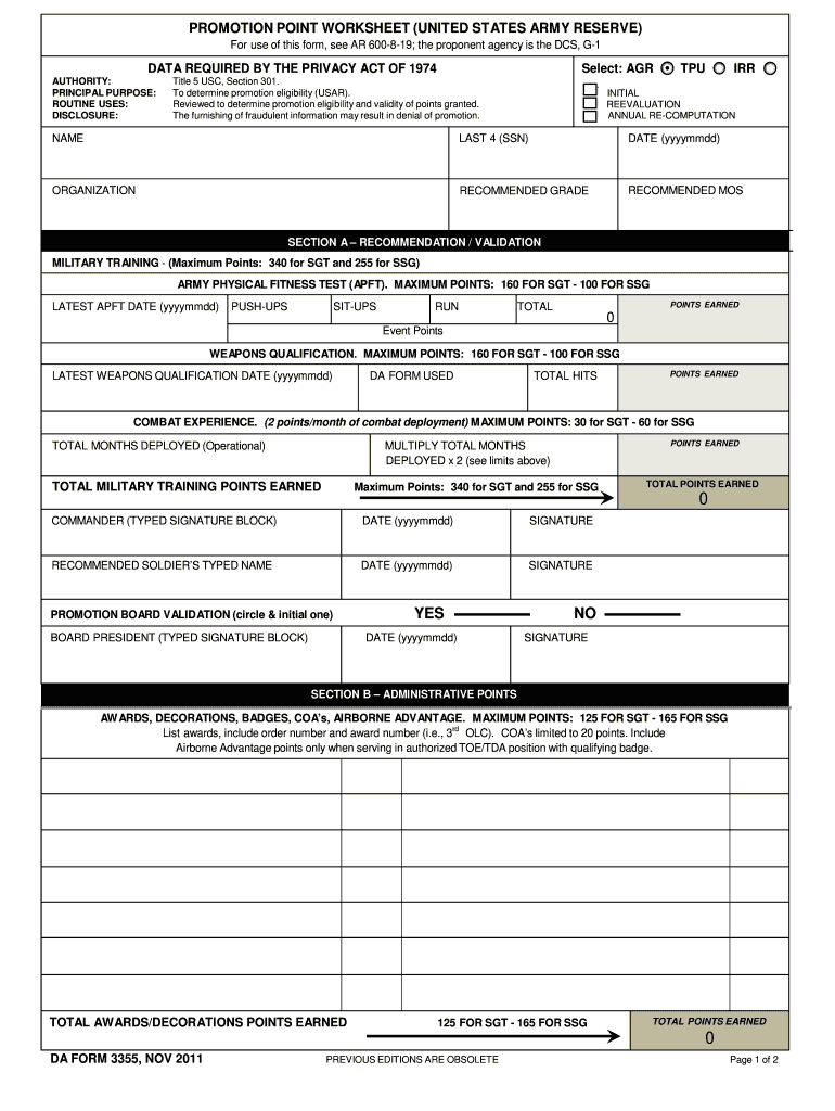 2011 Form DA 3355 Fill Online, Printable, Fillable, Blank - pdfFiller