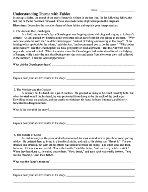 Aesop's Fables Interpretation Worksheet