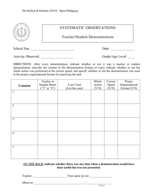 Teacher Student Demonstration Observation Form