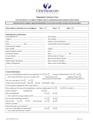 Independent Contractor Occupational Accident Enrollment Form