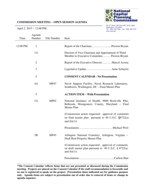 Agenda Template. Commission Meeting - ncpc