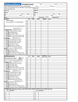 Cabinetware Door and Drawer Order Form