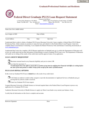 Federal Direct Graduate PLUS Loan Request Statement