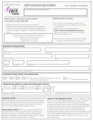 Komen North Florida 2011 Donation Form