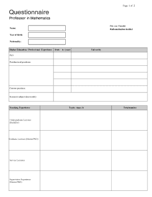 Academic Application Form for Mathematics