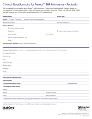 RevealSM SNP Microarray Pediatric Clinical Questionnaire