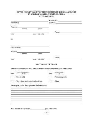 Florida Civil Claim Statement
