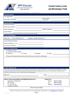 Course Cancellation and Withdrawal Form